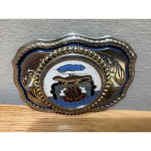 Vintage Native American Style Metal Belt Buckle Inlaid Design - Picture 4 of 16